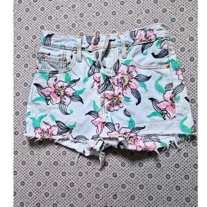 Levi's 501 Cutoff Shorts Floral Embroidered Light Wash Denim Women's W24